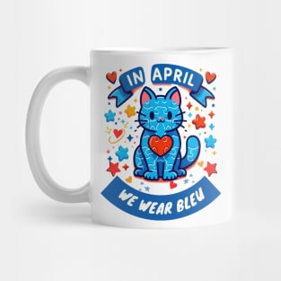 In April We Wear Blue For Autism Awareness Cute Cat Mug